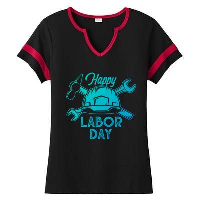 Proud Happy Labor Day Workers Union Strong Usa Flag Gift Ladies Halftime Notch Neck Tee