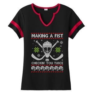 Playing Hockey Making A Fist Checking You Twice Ugly Gift Ladies Halftime Notch Neck Tee