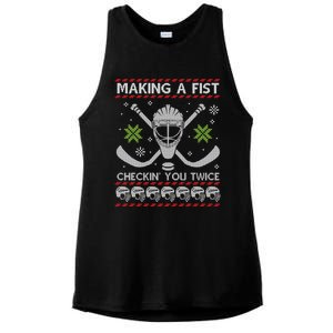 Playing Hockey Making A Fist Checking You Twice Ugly Gift Ladies PosiCharge Tri-Blend Wicking Tank