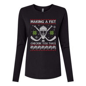 Playing Hockey Making A Fist Checking You Twice Ugly Gift Womens Cotton Relaxed Long Sleeve T-Shirt