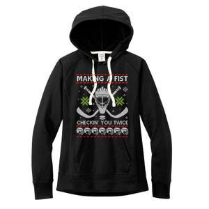 Playing Hockey Making A Fist Checking You Twice Ugly Gift Women's Fleece Hoodie