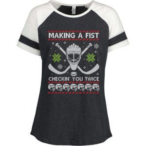 Playing Hockey Making A Fist Checking You Twice Ugly Gift Enza Ladies Jersey Colorblock Tee