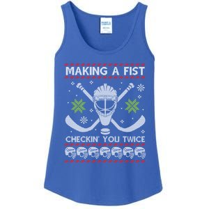 Playing Hockey Making A Fist Checking You Twice Ugly Gift Ladies Essential Tank