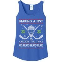 Playing Hockey Making A Fist Checking You Twice Ugly Gift Ladies Essential Tank