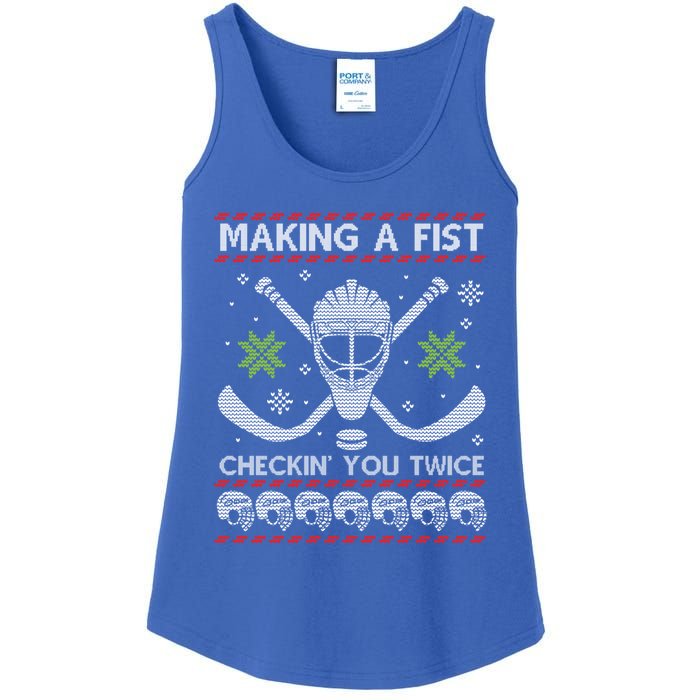 Playing Hockey Making A Fist Checking You Twice Ugly Gift Ladies Essential Tank