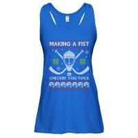 Playing Hockey Making A Fist Checking You Twice Ugly Gift Ladies Essential Flowy Tank