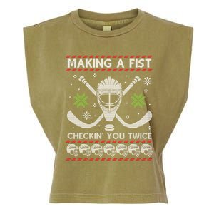 Playing Hockey Making A Fist Checking You Twice Ugly Gift Garment-Dyed Women's Muscle Tee