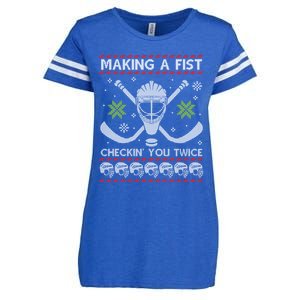 Playing Hockey Making A Fist Checking You Twice Ugly Gift Enza Ladies Jersey Football T-Shirt