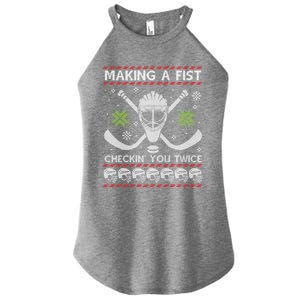 Playing Hockey Making A Fist Checking You Twice Ugly Gift Women's Perfect Tri Rocker Tank