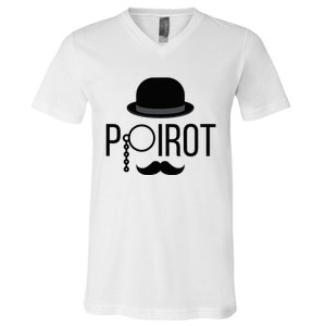 Poirot Hat Mustache Monocle V-Neck T-Shirt