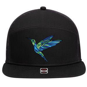 Polygonal Hummingbird Nature 7 Panel Mesh Trucker Snapback Hat