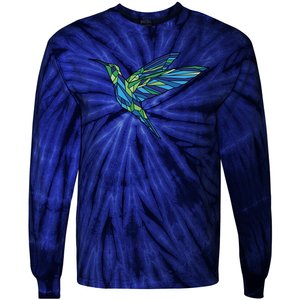 Polygonal Hummingbird Nature Tie-Dye Long Sleeve Shirt