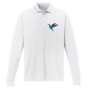 Polygonal Hummingbird Nature Performance Long Sleeve Polo