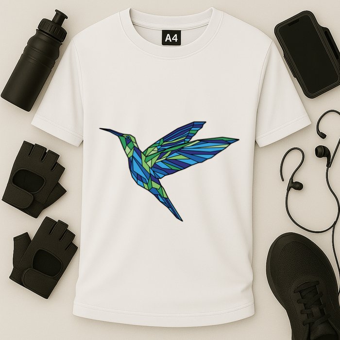 Polygonal Hummingbird Nature Cooling Performance Crew T-Shirt