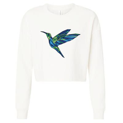 Polygonal Hummingbird Nature Cropped Pullover Crew