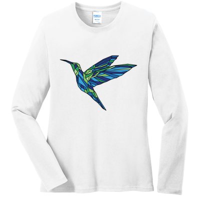 Polygonal Hummingbird Nature Ladies Long Sleeve Shirt