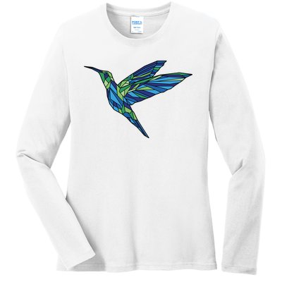 Polygonal Hummingbird Nature Ladies Long Sleeve Shirt