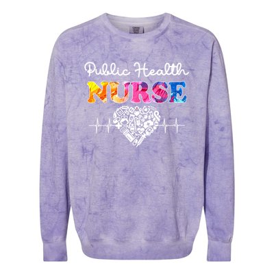 Public Health Nurse Watercol Love Heart Stethoscope Rn Nurse Gift Colorblast Crewneck Sweatshirt