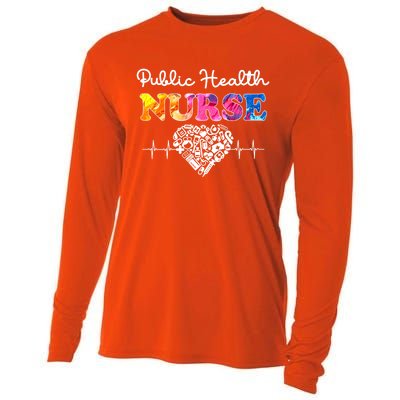 Public Health Nurse Watercol Love Heart Stethoscope Rn Nurse Gift Cooling Performance Long Sleeve Crew