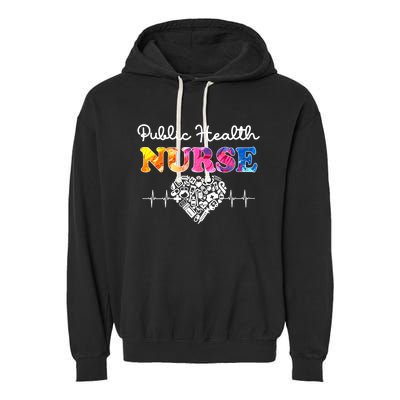 Public Health Nurse Watercol Love Heart Stethoscope Rn Nurse Gift Garment-Dyed Fleece Hoodie