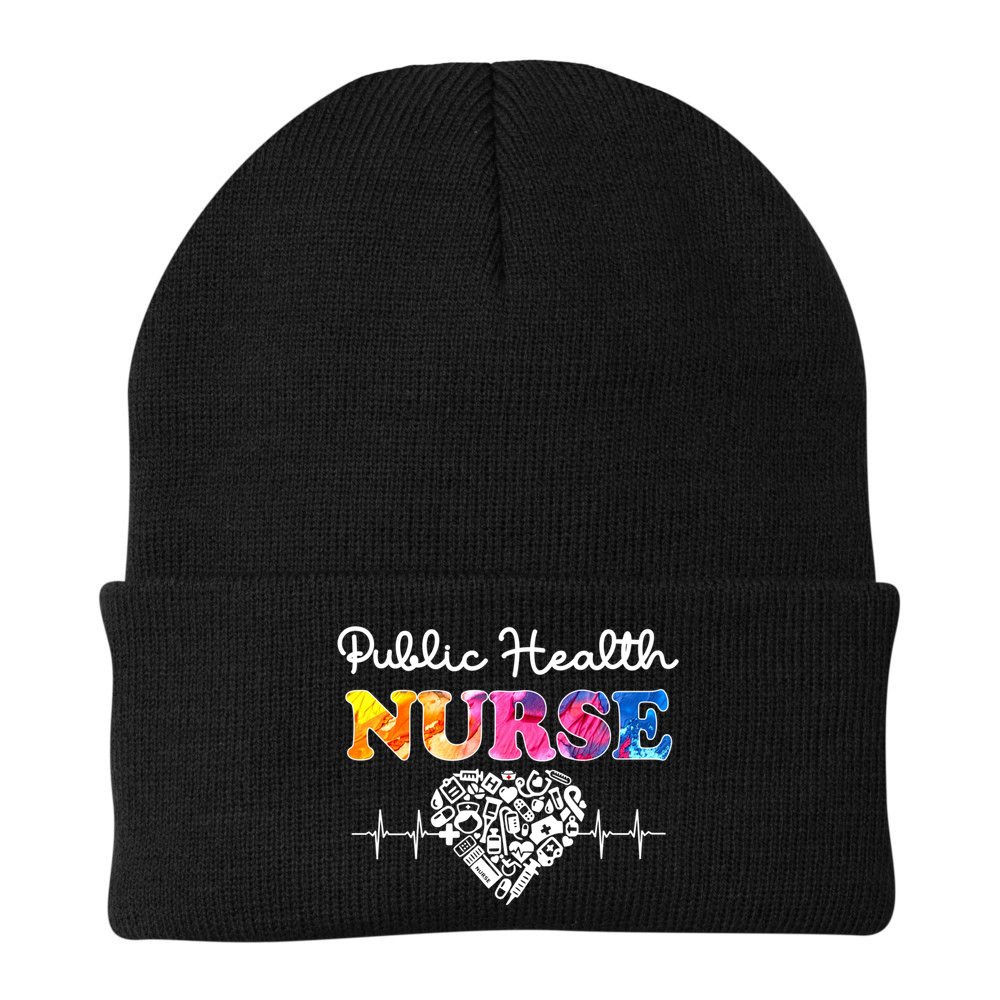 Public Health Nurse Watercol Love Heart Stethoscope Rn Nurse Gift Beanie