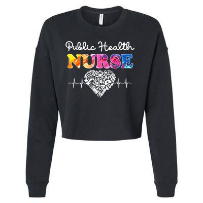 Public Health Nurse Watercol Love Heart Stethoscope Rn Nurse Gift Cropped Pullover Crew
