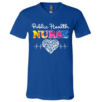 Public Health Nurse Watercol Love Heart Stethoscope Rn Nurse Gift V-Neck T-Shirt