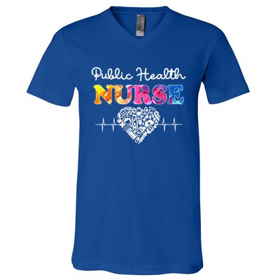 Public Health Nurse Watercol Love Heart Stethoscope Rn Nurse Gift V-Neck T-Shirt