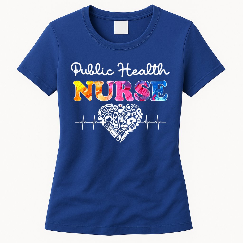 Public Health Nurse Watercol Love Heart Stethoscope Rn Nurse Gift Womens T-Shirt