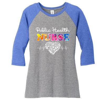 Public Health Nurse Watercol Love Heart Stethoscope Rn Nurse Gift Women's Tri-Blend 3/4-Sleeve Raglan Shirt