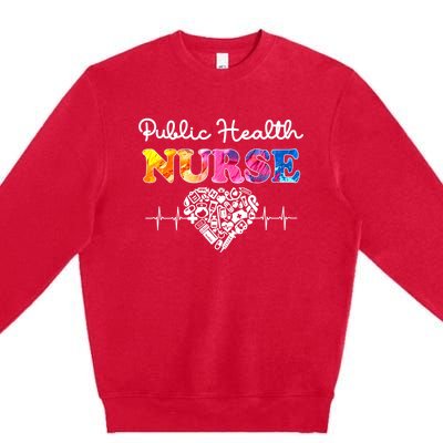 Public Health Nurse Watercol Love Heart Stethoscope Rn Nurse Gift Premium Crewneck Sweatshirt