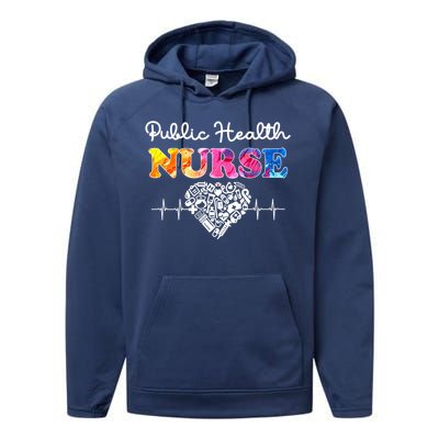 Public Health Nurse Watercol Love Heart Stethoscope Rn Nurse Gift Performance Fleece Hoodie