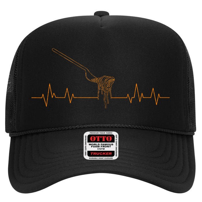 Pasta Heartbeat Noodles Italian Cook Fork High Crown Mesh Back Trucker Hat