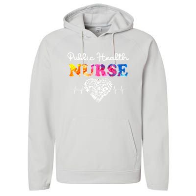 Public Health Nurse Watercol Love Heart Stethoscope Rn Nurse Gift Performance Fleece Hoodie