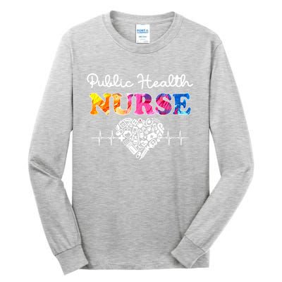 Public Health Nurse Watercol Love Heart Stethoscope Rn Nurse Gift Tall Long Sleeve T-Shirt