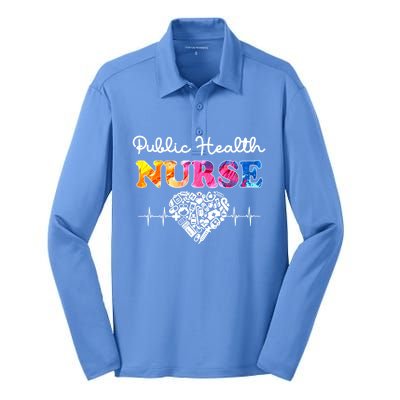 Public Health Nurse Watercol Love Heart Stethoscope Rn Nurse Gift Silk Touch Performance Long Sleeve Polo