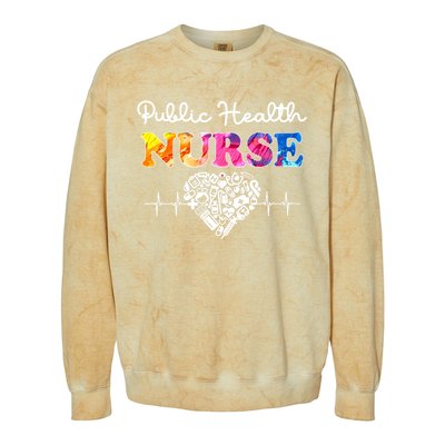 Public Health Nurse Watercol Love Heart Stethoscope Rn Nurse Gift Colorblast Crewneck Sweatshirt