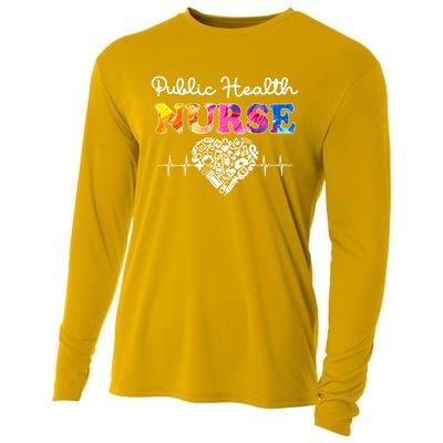 Public Health Nurse Watercol Love Heart Stethoscope Rn Nurse Gift Cooling Performance Long Sleeve Crew