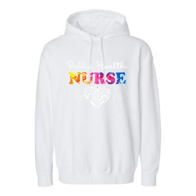 Public Health Nurse Watercol Love Heart Stethoscope Rn Nurse Gift Garment-Dyed Fleece Hoodie