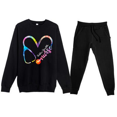 Public Health Nurse Watercol Love Heart Stethoscope Rn Nurse Gift Premium Crewneck Sweatsuit Set