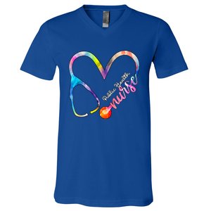 Public Health Nurse Watercol Love Heart Stethoscope Rn Nurse Gift V-Neck T-Shirt