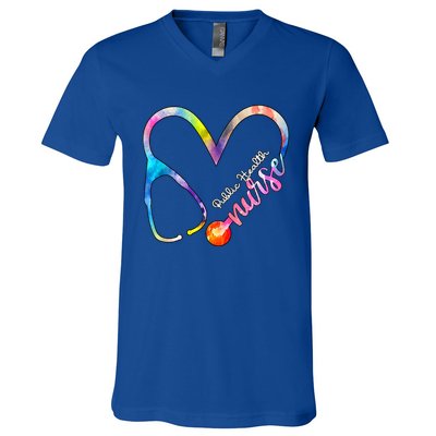 Public Health Nurse Watercol Love Heart Stethoscope Rn Nurse Gift V-Neck T-Shirt