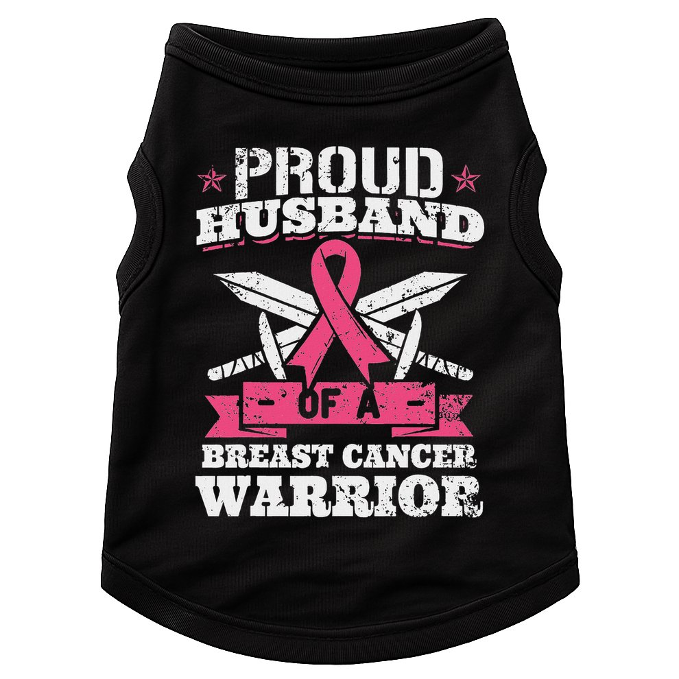 Proud Husband Of Breast Cancer Warrior Awareness Ribbon Doggie Tank