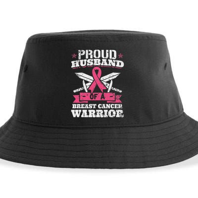 Proud Husband Of Breast Cancer Warrior Awareness Ribbon Sustainable Bucket Hat