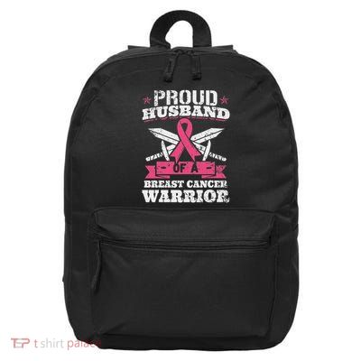 Proud Husband Of Breast Cancer Warrior Awareness Ribbon 16 in Basic Backpack
