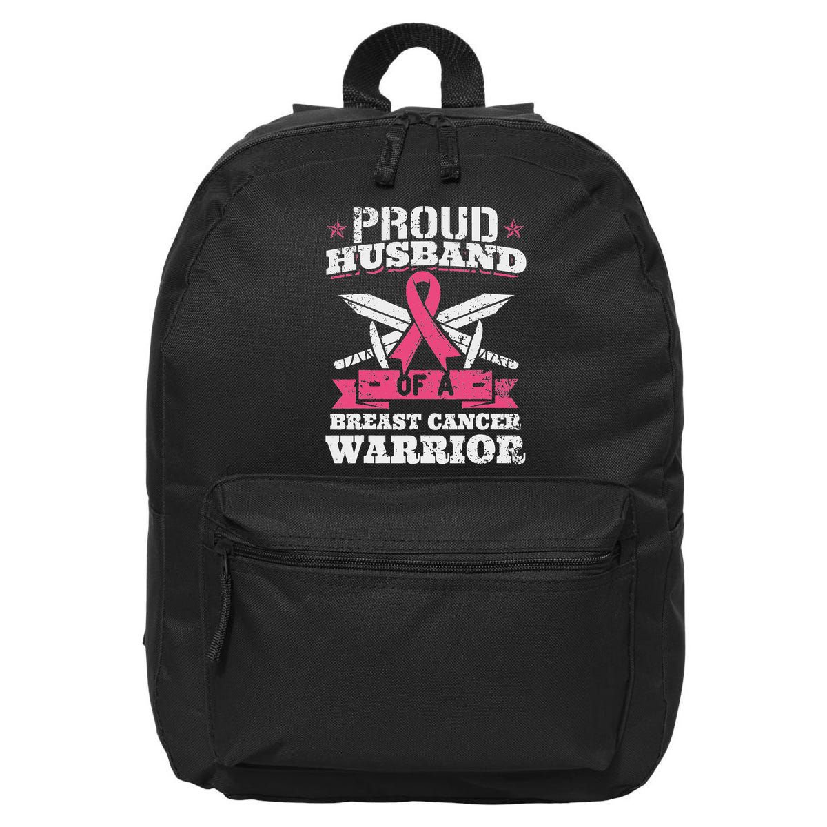Proud Husband Of Breast Cancer Warrior Awareness Ribbon 16 in Basic Backpack