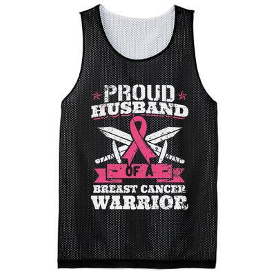 Proud Husband Of Breast Cancer Warrior Awareness Ribbon Mesh Reversible Basketball Jersey Tank