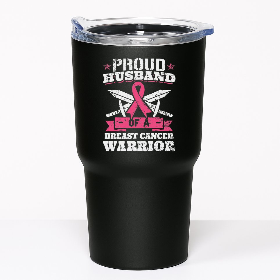 Proud Husband Of Breast Cancer Warrior Awareness Ribbon Tumbler