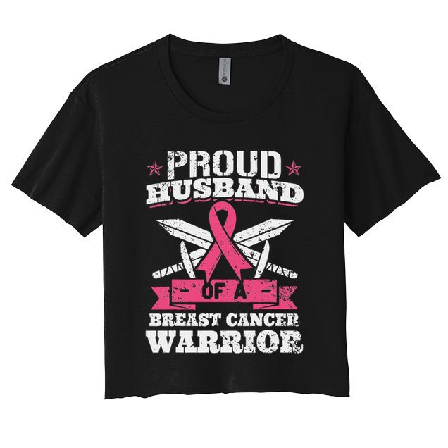 Proud Husband Of Breast Cancer Warrior Awareness Ribbon Crop Top