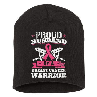 Proud Husband Of Breast Cancer Warrior Awareness Ribbon Short Acrylic Beanie